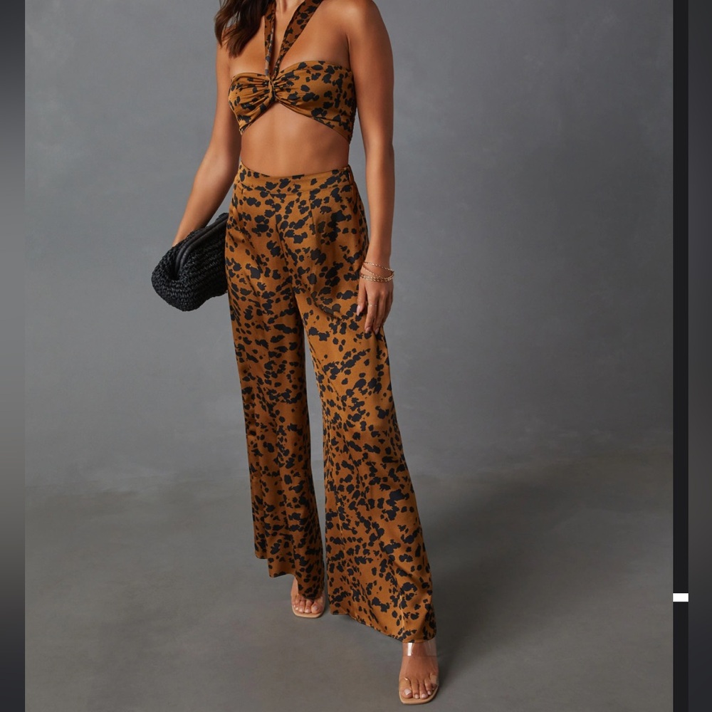 Easy Tiger Animal Print Wide Leg Pant - Brown Multi / L